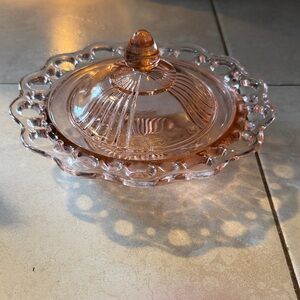 Vintage 1930’s Pink Depression Glass Butter Dish- Hocking Glass